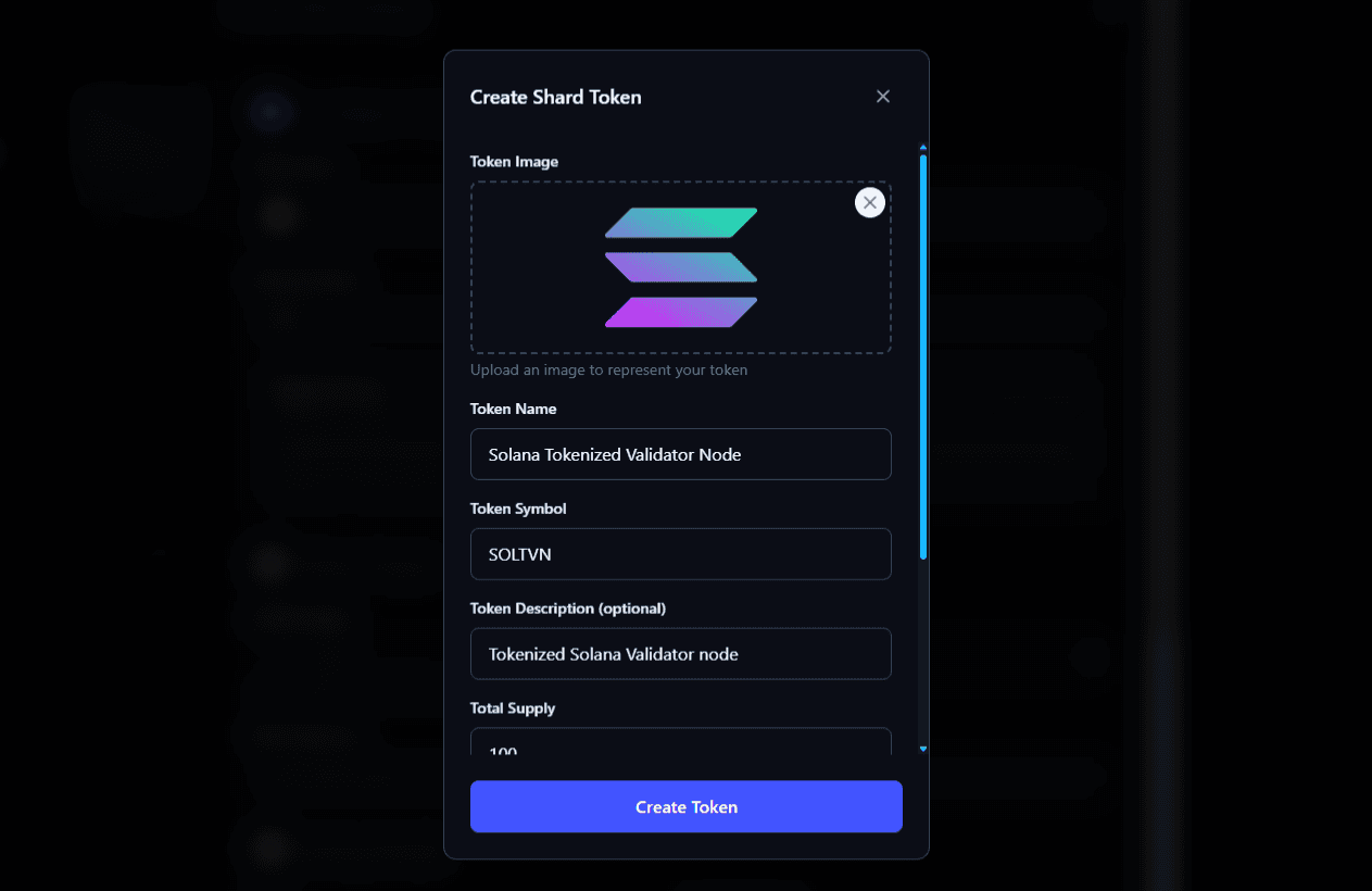 Shard token creation form