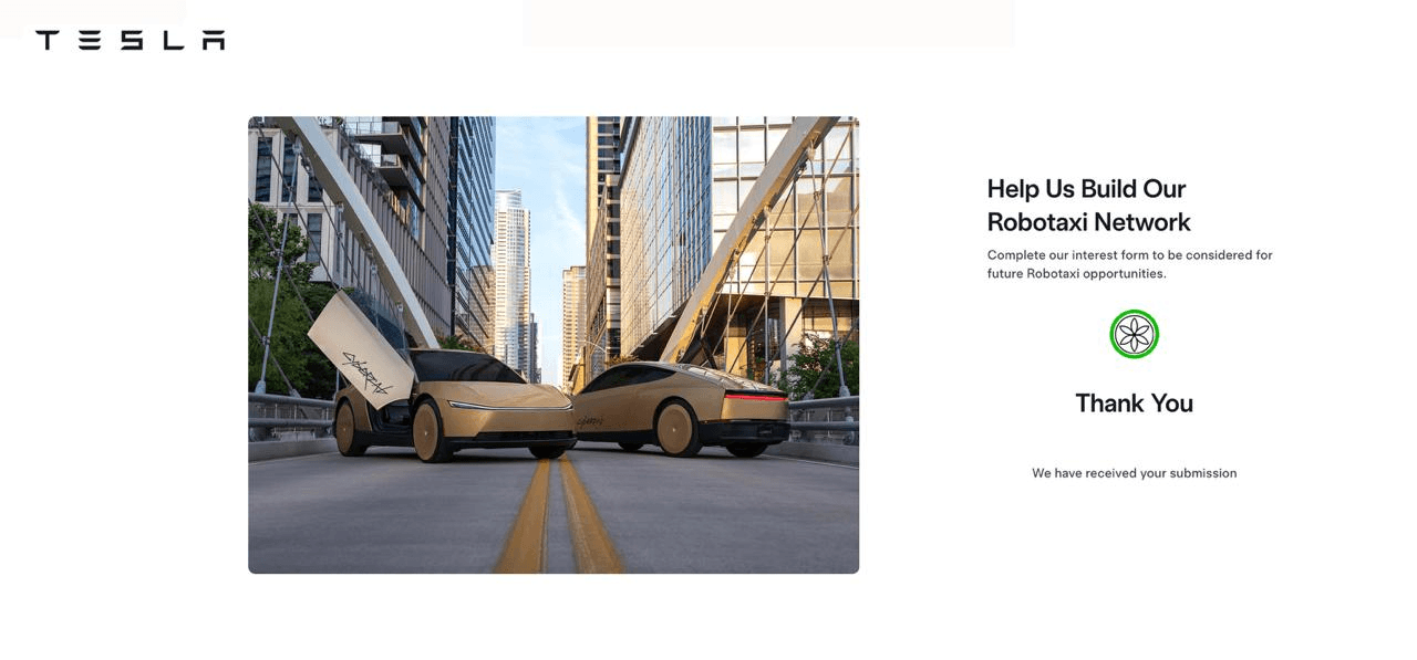 Tesla confirms receipt of the Fractals robotaxi fleet interest form.